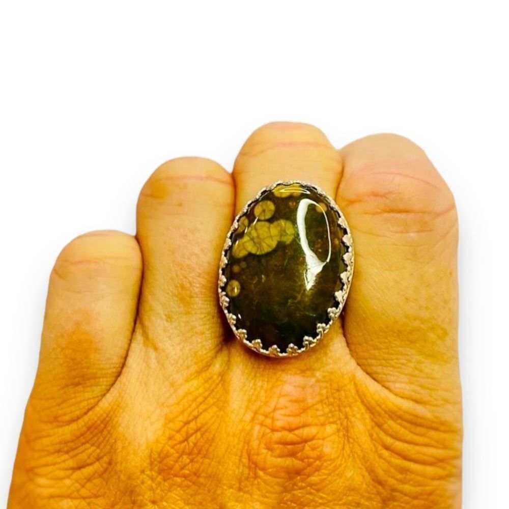 Natural Jasper Sterling Silver Statement Ring 8.75 USA Artisan